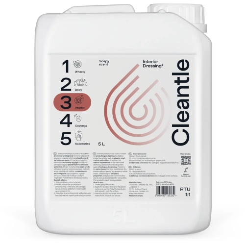 CLEANTLE INTERIOR DRESSING 5L przyciemnia i zabezpiecza plastiki